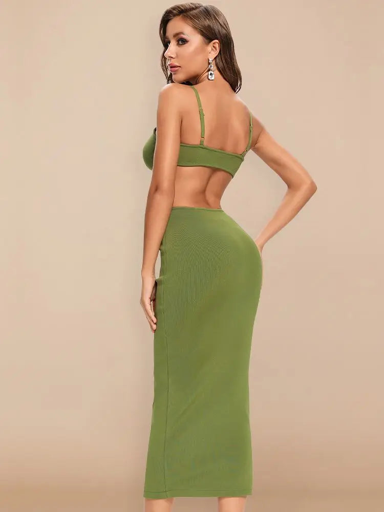 Green Cut Out Bralette Maxi Dress | Sleek Summer Occasionwear