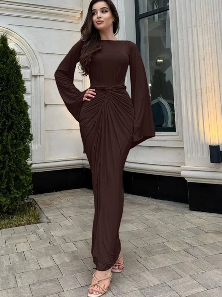 Ruched Long-Sleeve Maxi Dress