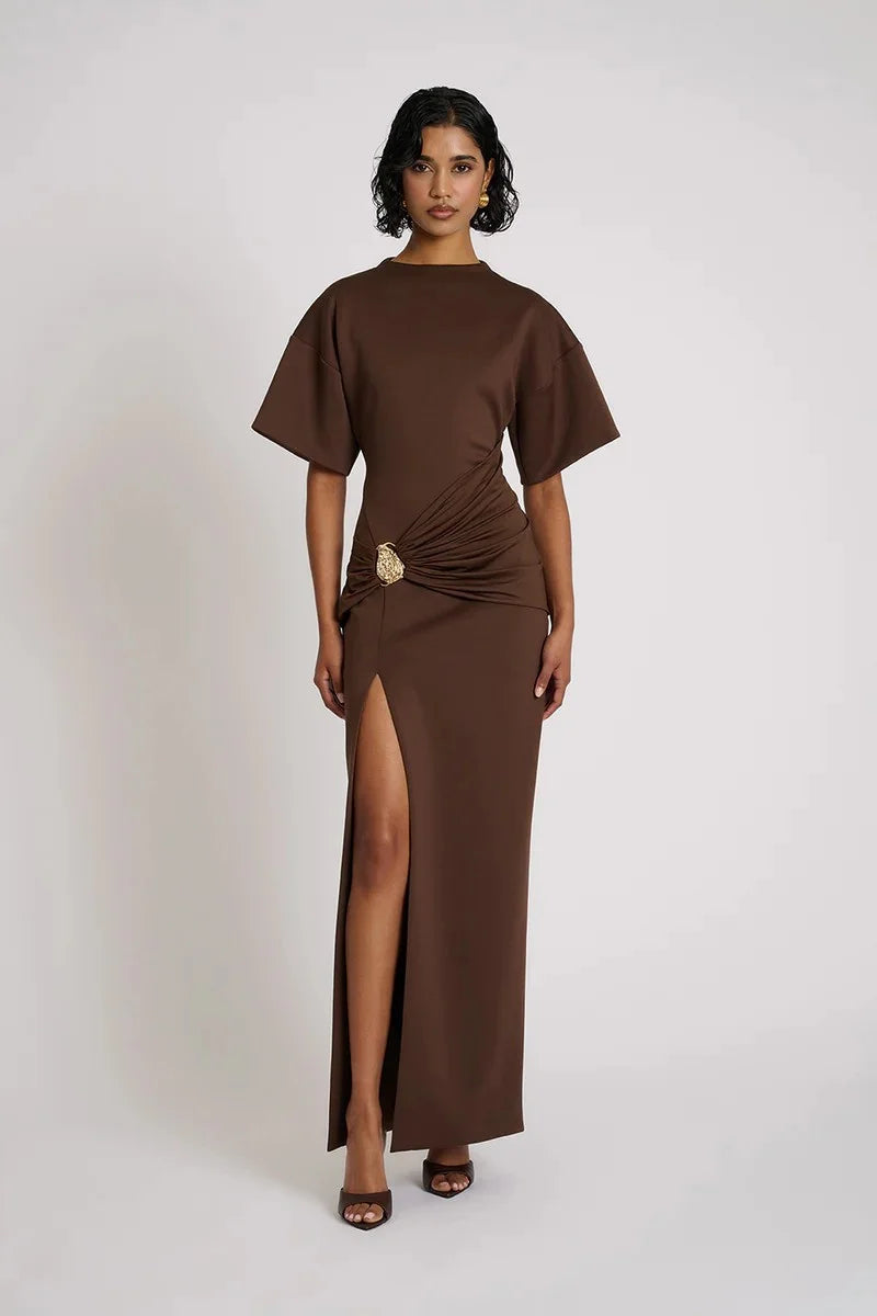 Ruched Side-Slit Maxi Dress | Sculpted Elegant Fit