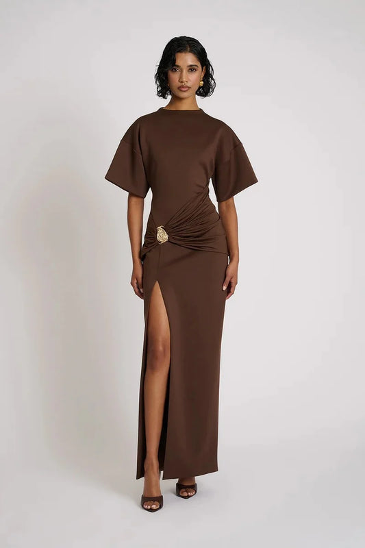 Ruched Side-Slit Maxi Dress | Sculpted Elegant Fit