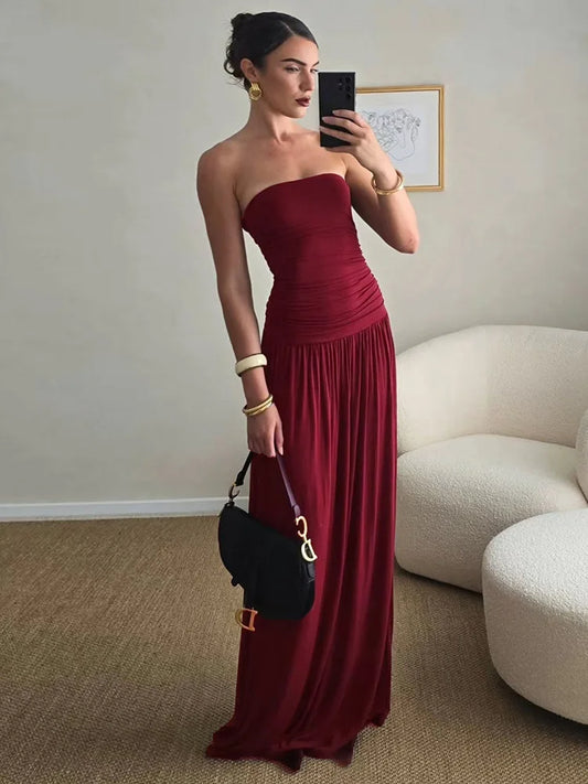 Burgundy Strapless Gown | Floor-Length Minimalist Evening Dress