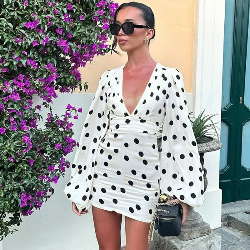 Polka Dot Puff Sleeve Mini Dress | Chic Retro City Edit