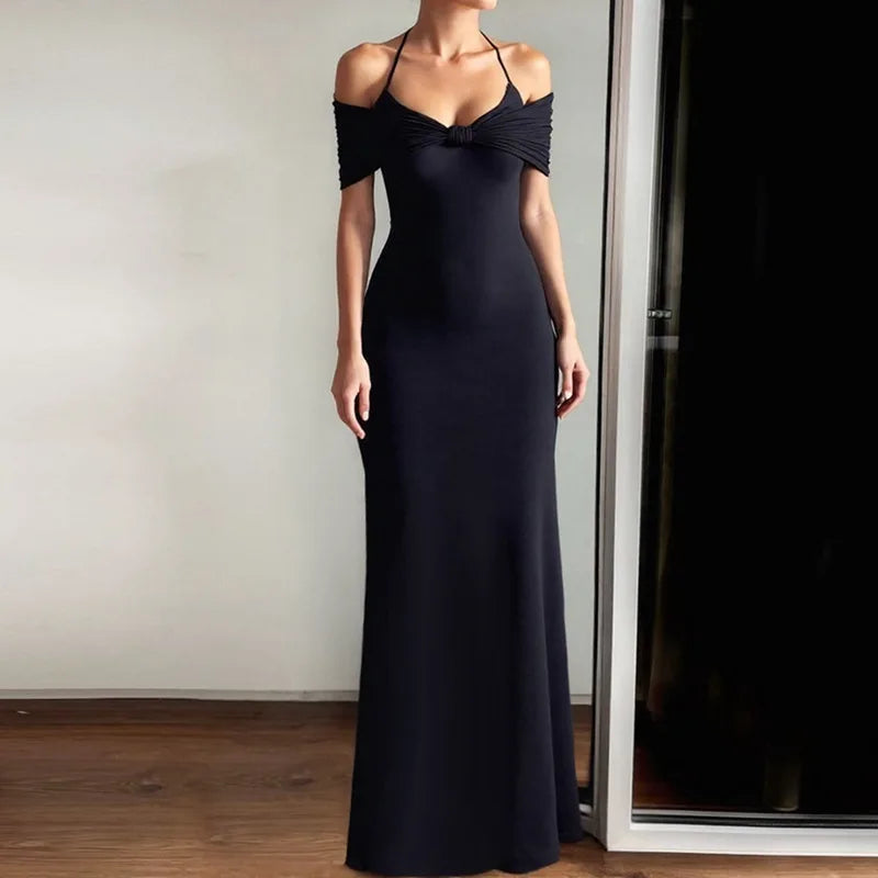 Off-Shoulder Black Gown | Sleek Evening Elegance for Events
