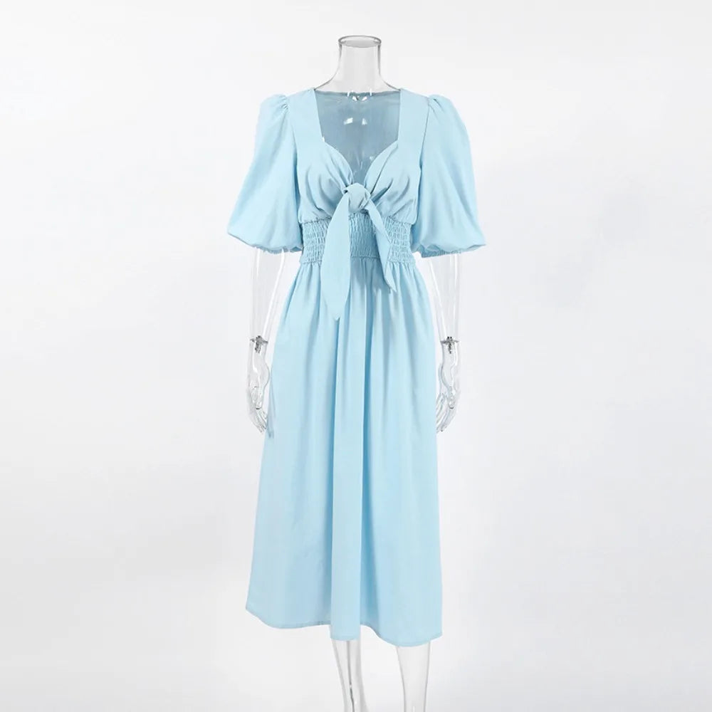 Cotton linen blue midi dress for easy breezy gatherings and soft Pinterest style  