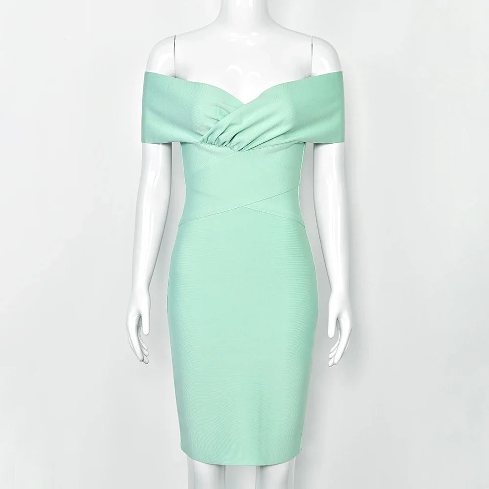 Mint Off Shoulder Bandage Dress | Sculpted Bardot Cocktail Mid