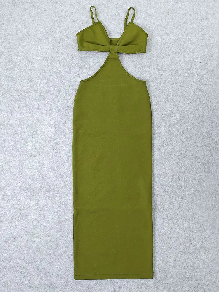 Green Cut Out Bralette Maxi Dress | Sleek Summer Occasionwear