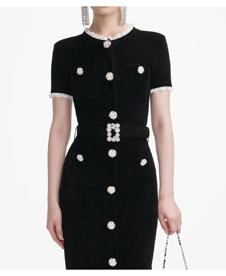 Embellished Short-Sleeve Knit Midi Dress