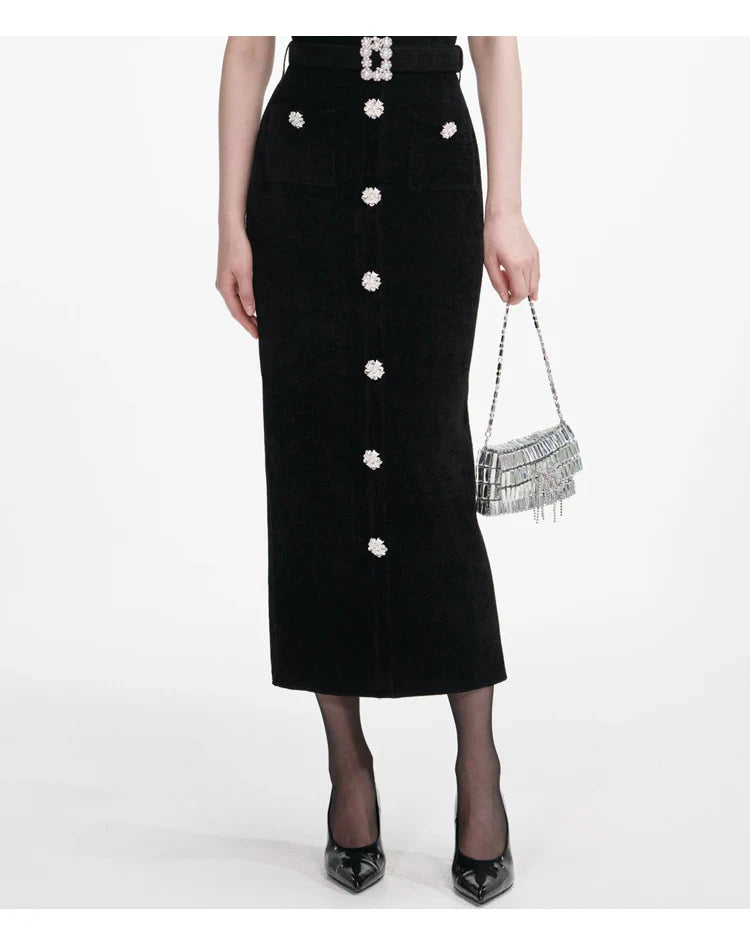 Embellished Short-Sleeve Knit Midi Dress