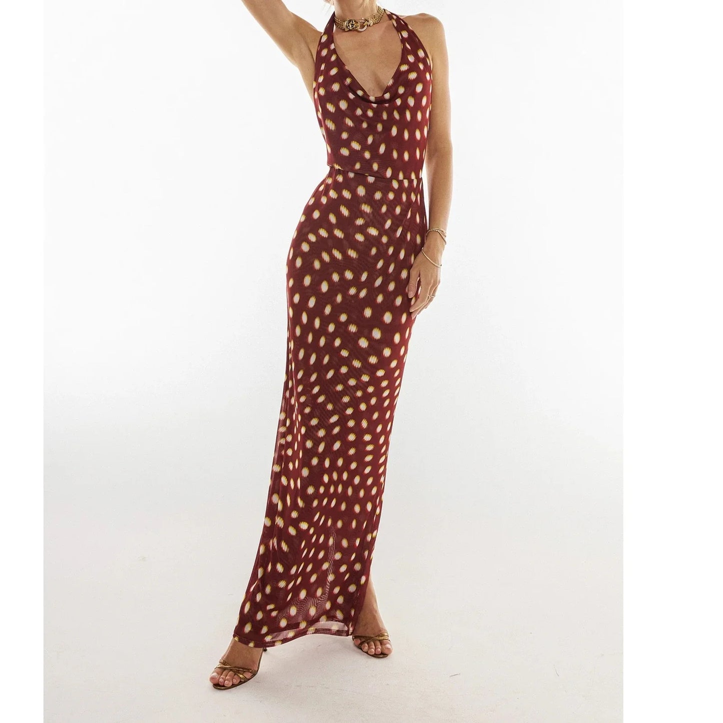 Halter Maxi Dress | Floral Backless Bodycon Gown