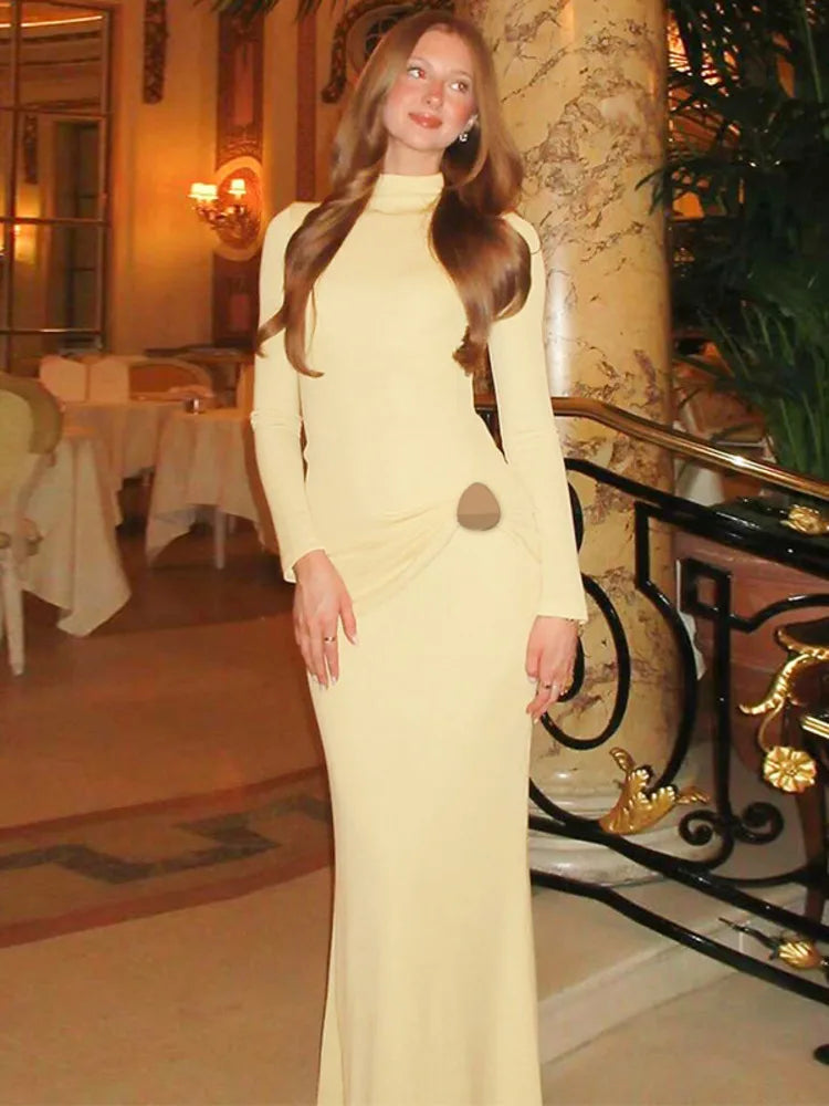 A full-length view of the elegant evening party gown.