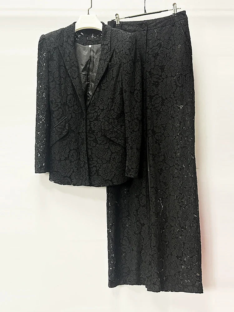 Lace Blazer and Pants Set