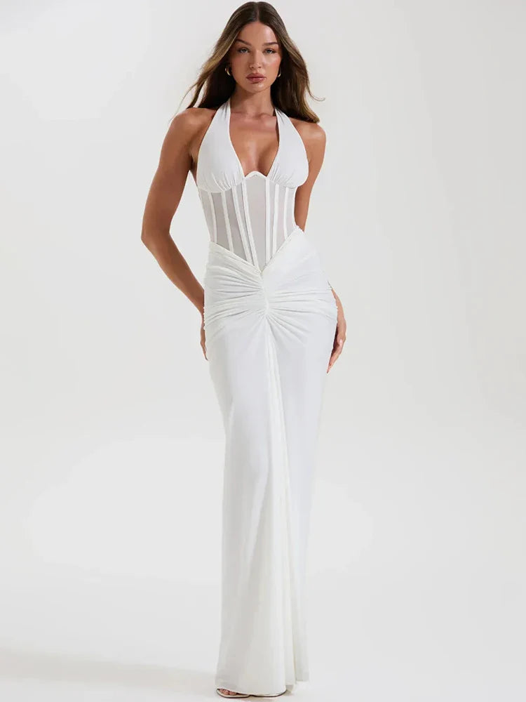 Elegant draped V-neck maxi for women