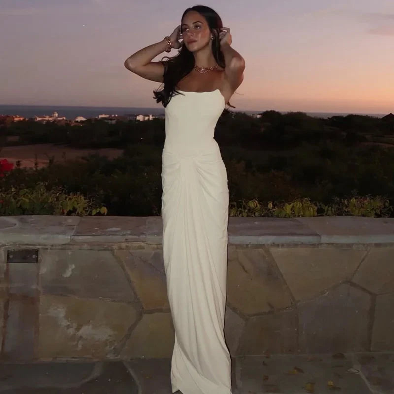 White Strapless Backless Gown | Minimalist Evening Elegance