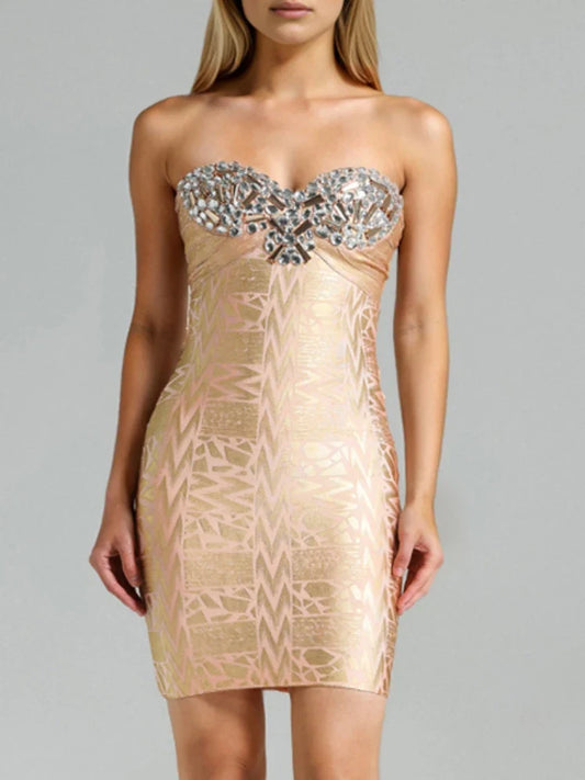 Embroidered Sequin Strapless Mini Dress | Sleeveless Party Gown