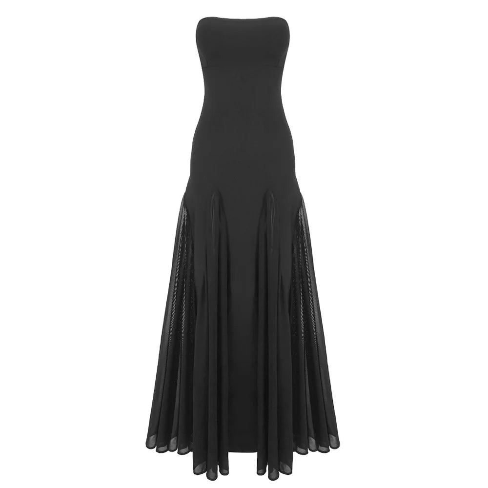 Floor length black evening gown for formal summer events