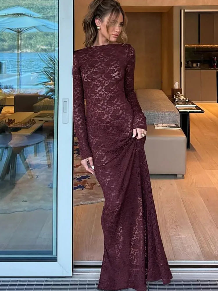 Elegant Long Sleeve Cutout Bodycon Evening Dress