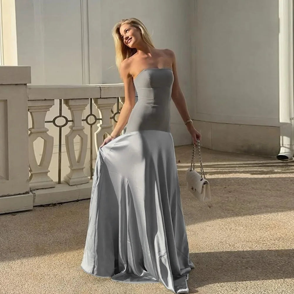 Strapless Grey A-Line Gown | Elegant Formal Evening Dress