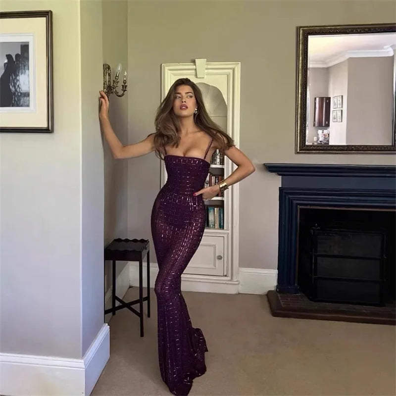 Purple Sequin Strapless Gown | Luxe Sparkle Evening Dress