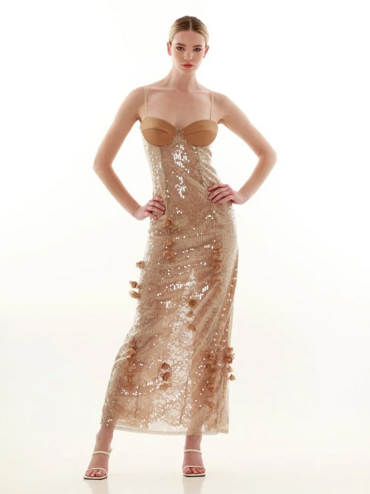 Floral Lace Maxi Dress | Sequined Sheath Gown