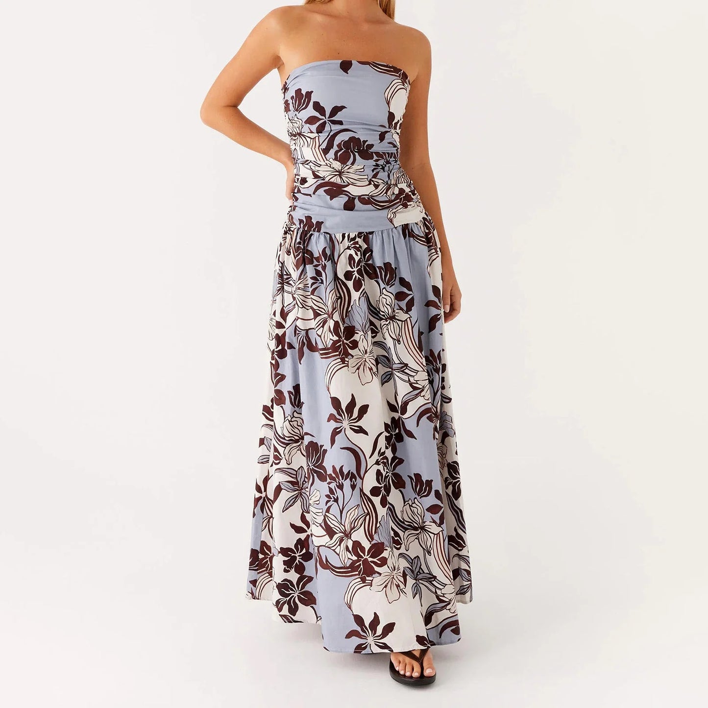 Floral Strapless Maxi Dress | A-Line Summer Beachwear