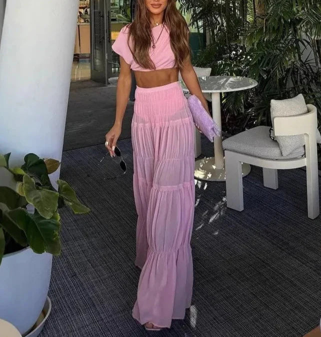 Pink Floral Crop Top & Maxi Skirt Set | Breezy Spring Edit