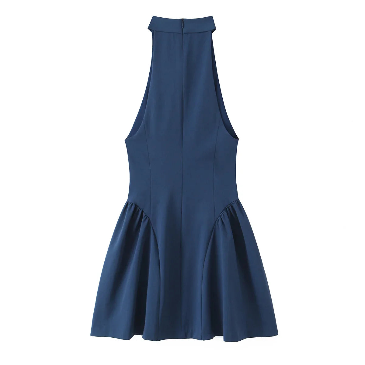 Blue Folded Mini Dress | Sleek Halter A-Line Summer Look