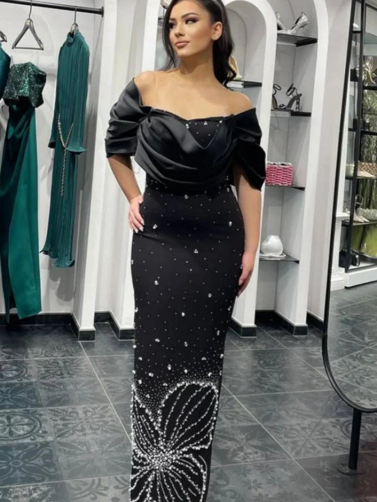 Off-Shoulder Crystal Bodycon Evening Gown