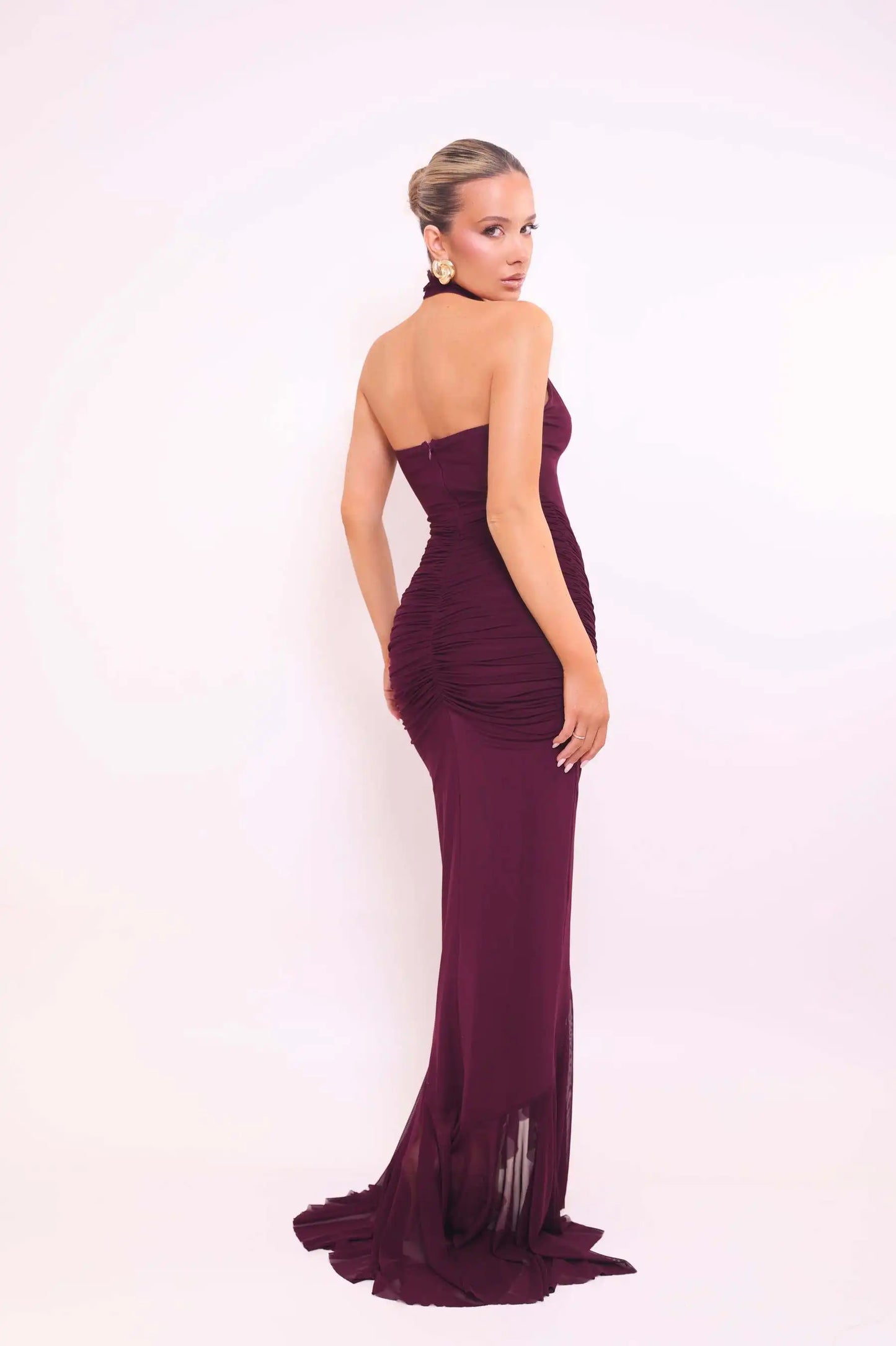 Frill Trim Ruffle Hem Halter Maxi Dress