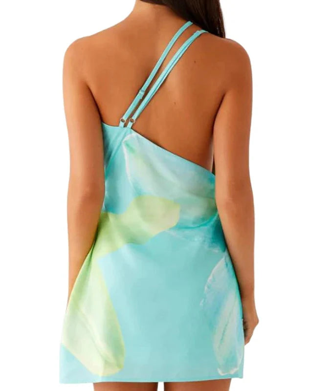 Tropical Backless Halter Mini Dress