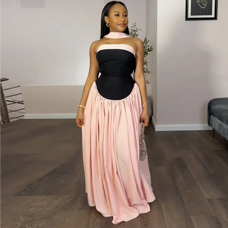 Halter colorblock maxi dress for women, perfect for galas