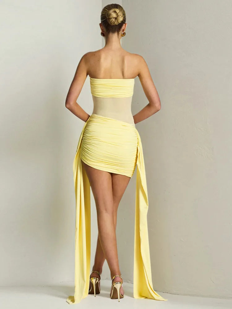 Strapless Mini Dress | High Slit Ruched Clubwear