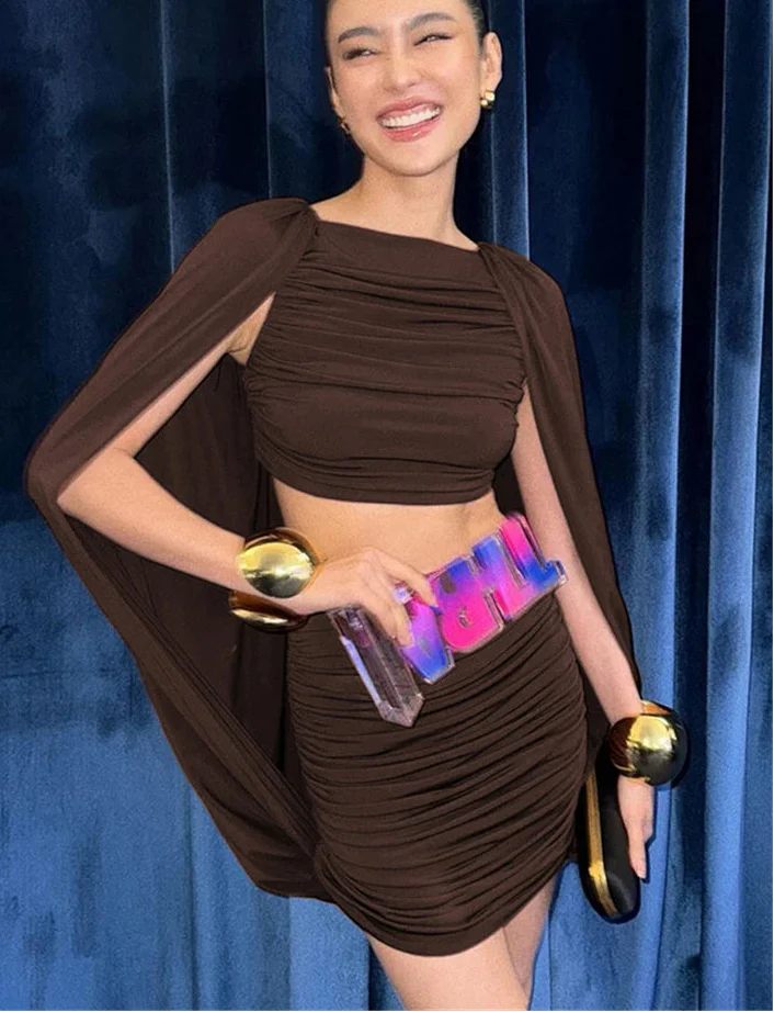 Cut-Out Ruched Shawl Mini Dress