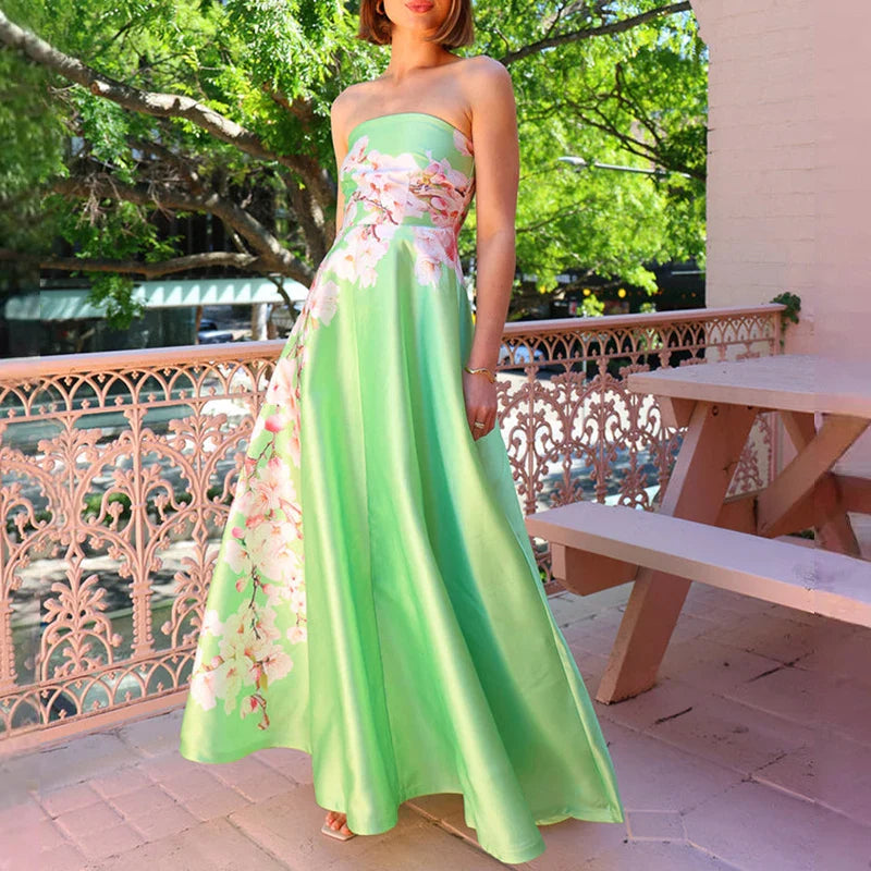 Pink Floral Strapless Maxi Dress – Boho Chic