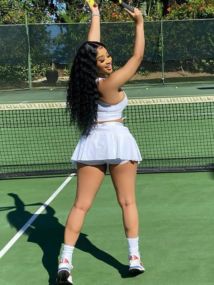 Two Piece Sleeveless Tank Crop Top & Pleated Mini Skirt