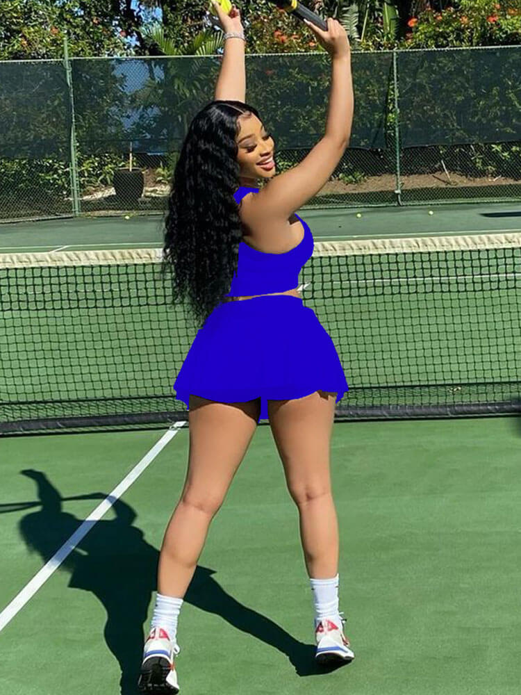 Two Piece Sleeveless Tank Crop Top & Pleated Mini Skirt