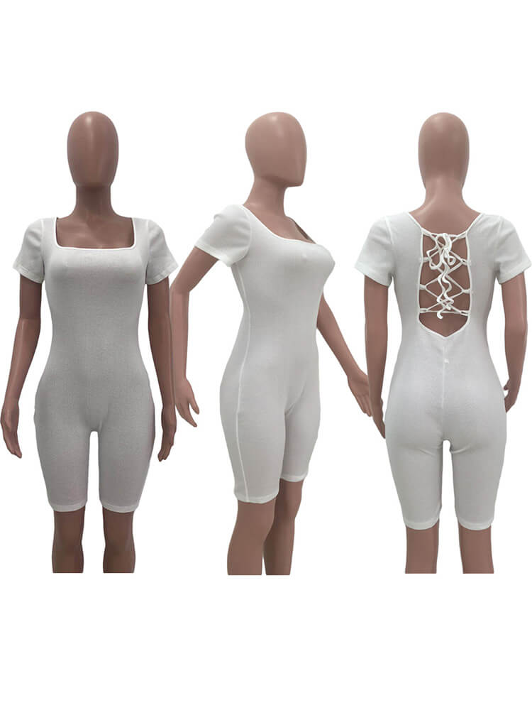 Solid Color Backless Lace Up Bodycon Jumpsuits