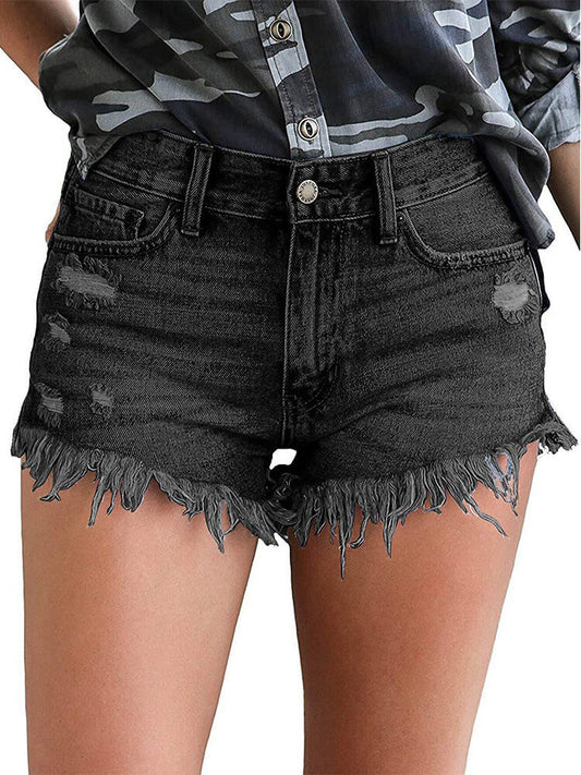 High Waist Raw Hem Frayed Ripped Denim Jean Shorts