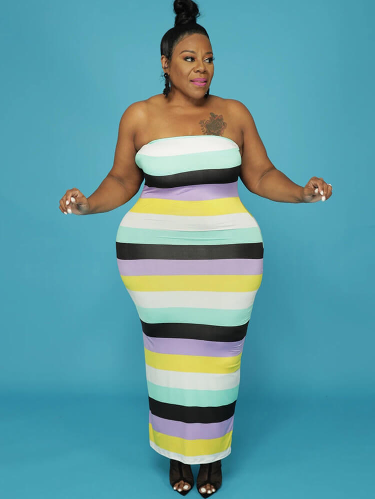 Plus Size Two Piece Rainbow Open Front Cardigan Dresses Sets