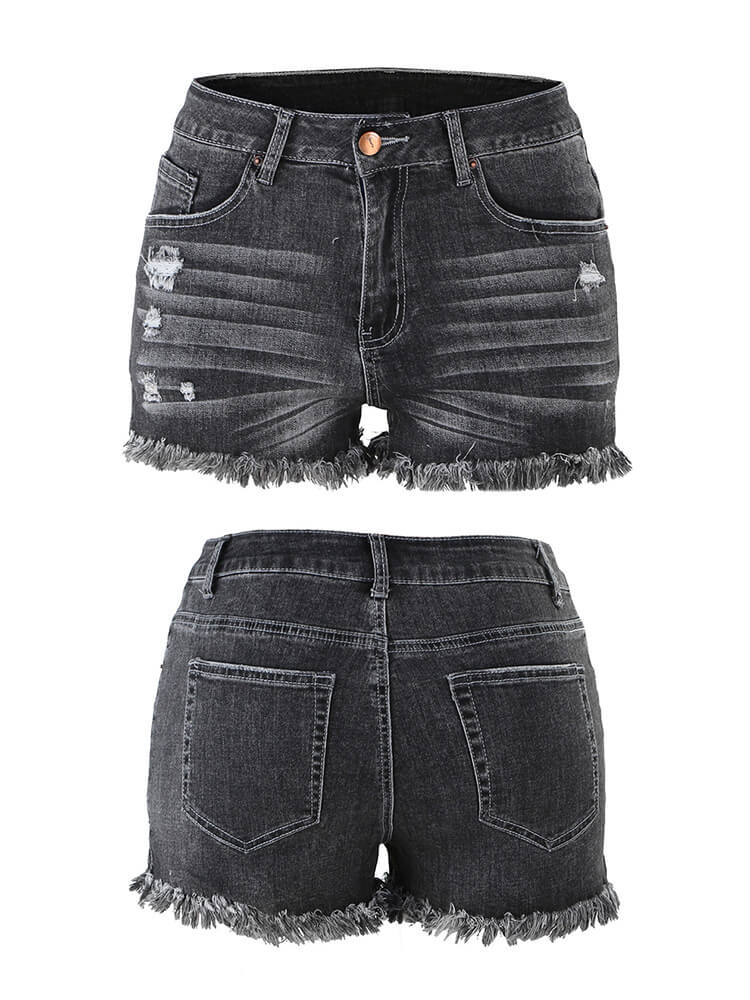High Waist Raw Hem Frayed Ripped Denim Jean Shorts