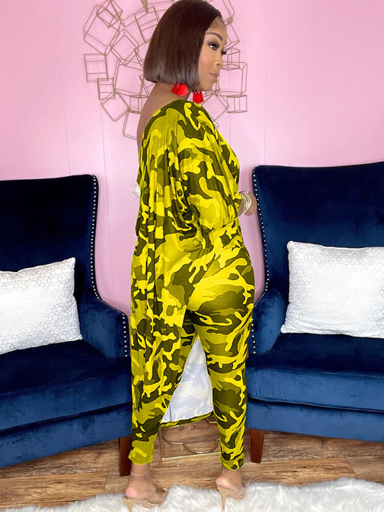 Two Piece Printed Irregular Tops & Skinny Long Pants