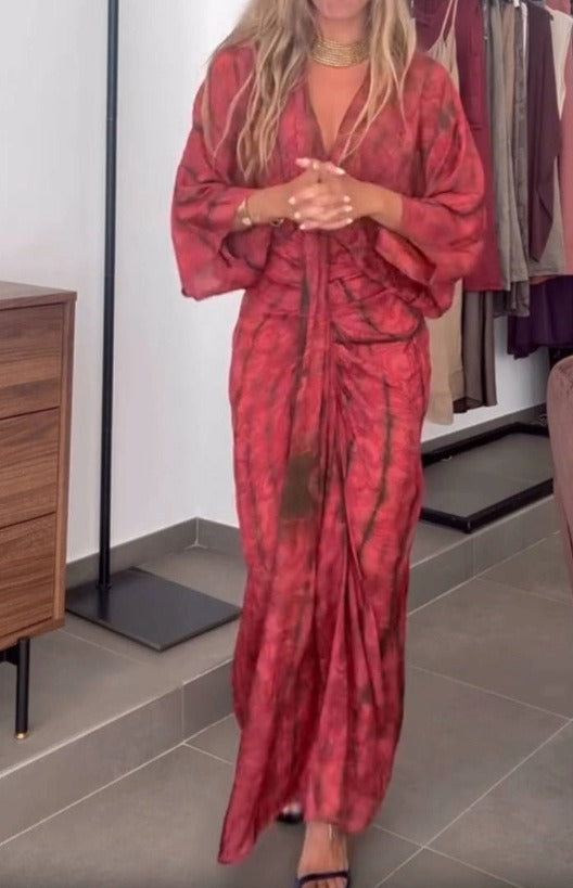 Round-Neck Printed Loose-Fitting Dress