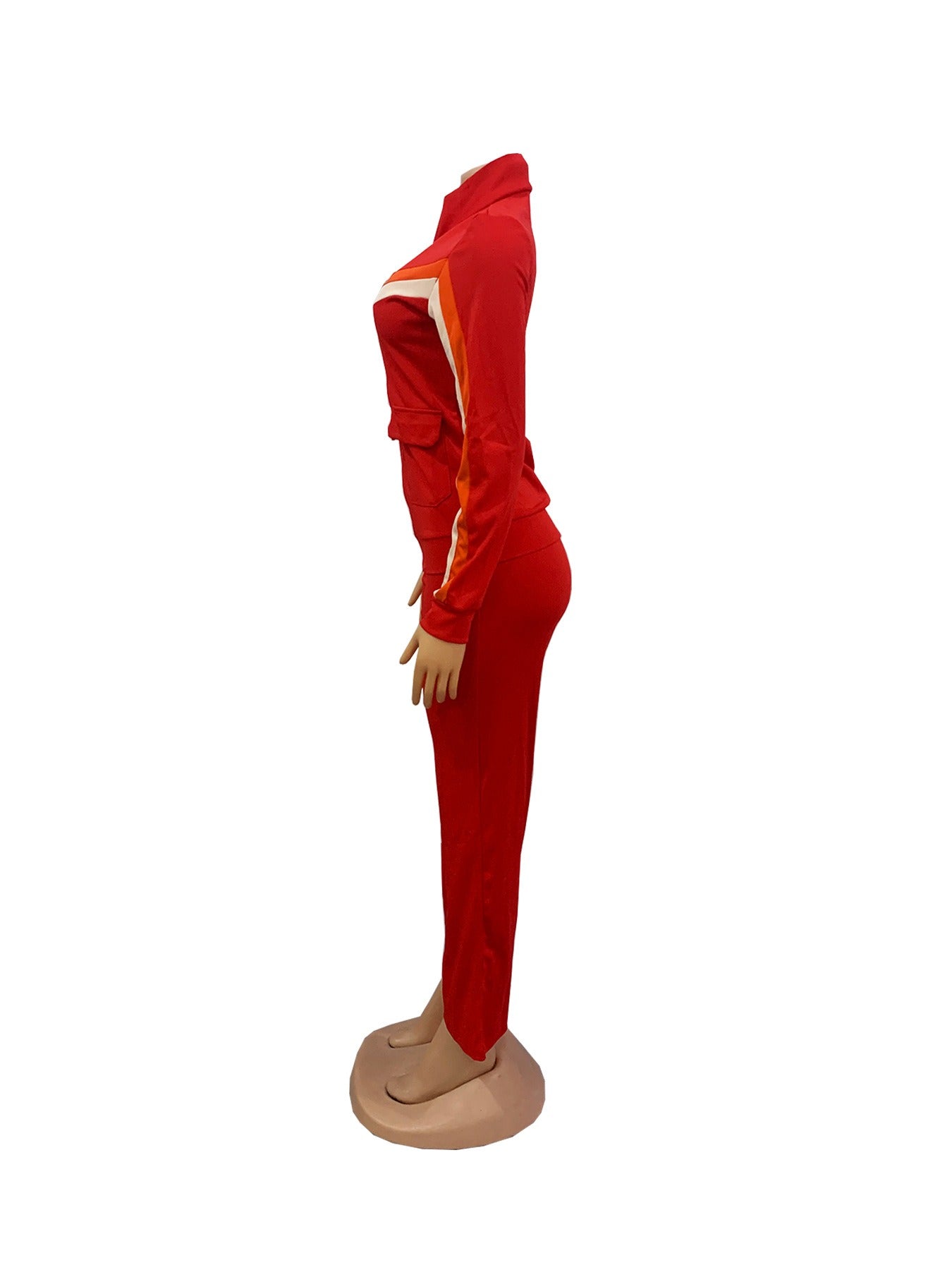 Two Piece Zipper Color Block Pant Suits