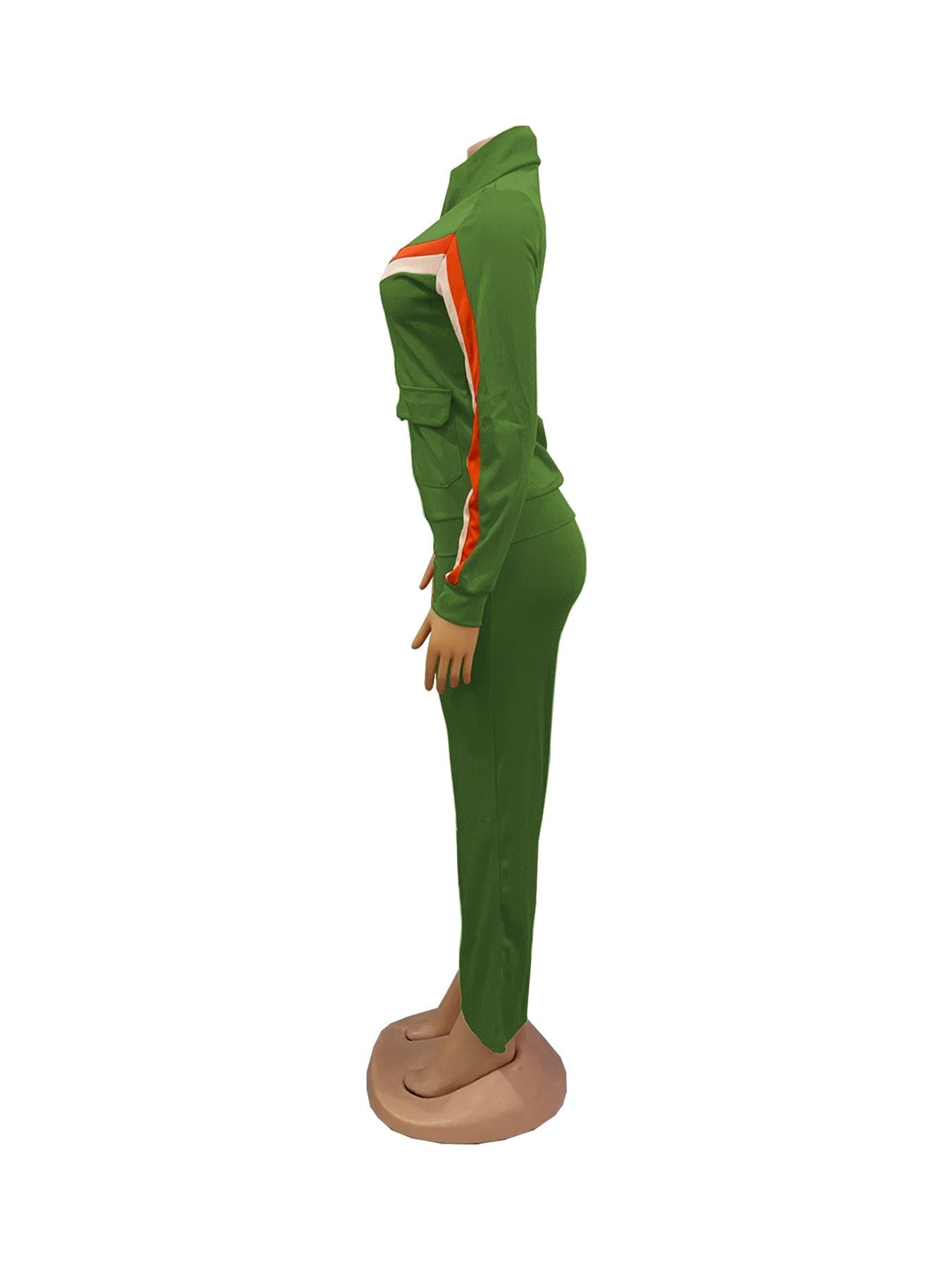 Two Piece Zipper Color Block Pant Suits