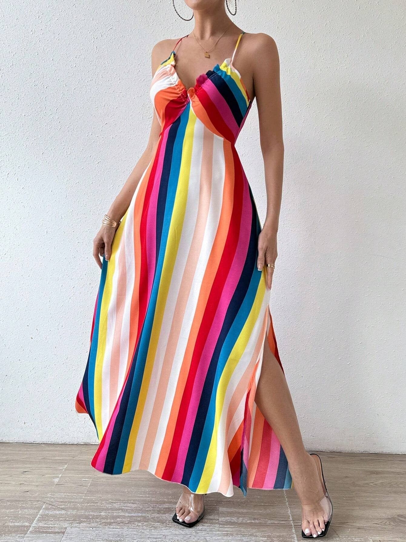 Spaghetti Strap Backless Floral Print Maxi Dresses