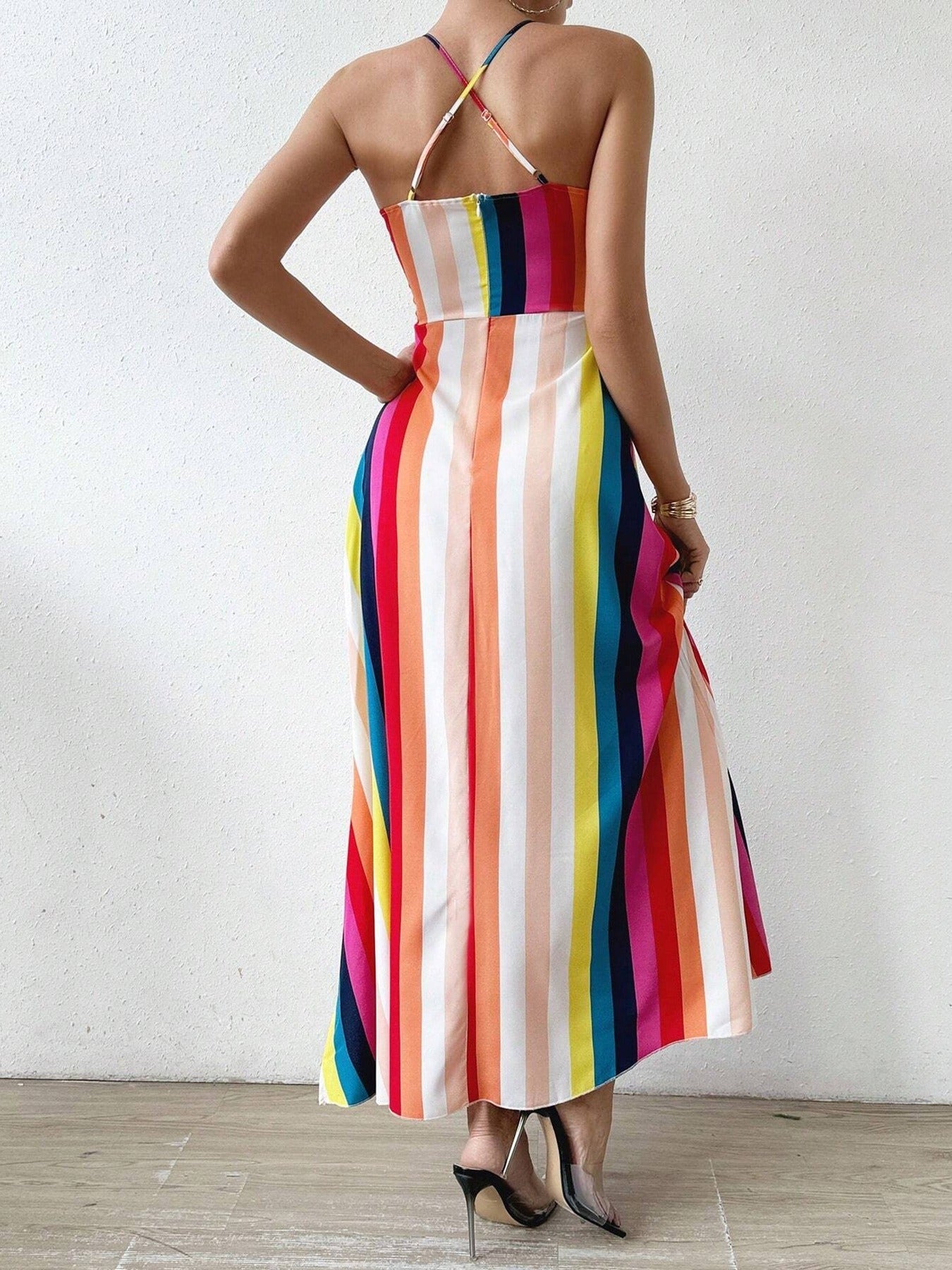 Spaghetti Strap Backless Floral Print Maxi Dresses