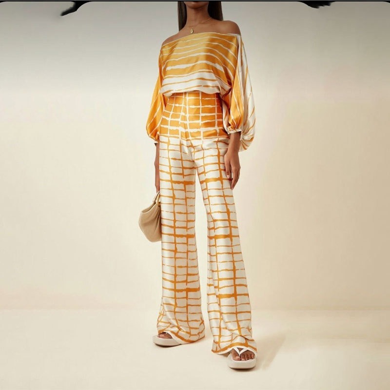 Plus Size Two Piece Stripes Crop Top + Long Pants Sets