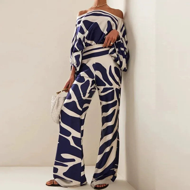 Plus Size Two Piece Stripes Crop Top + Long Pants Sets