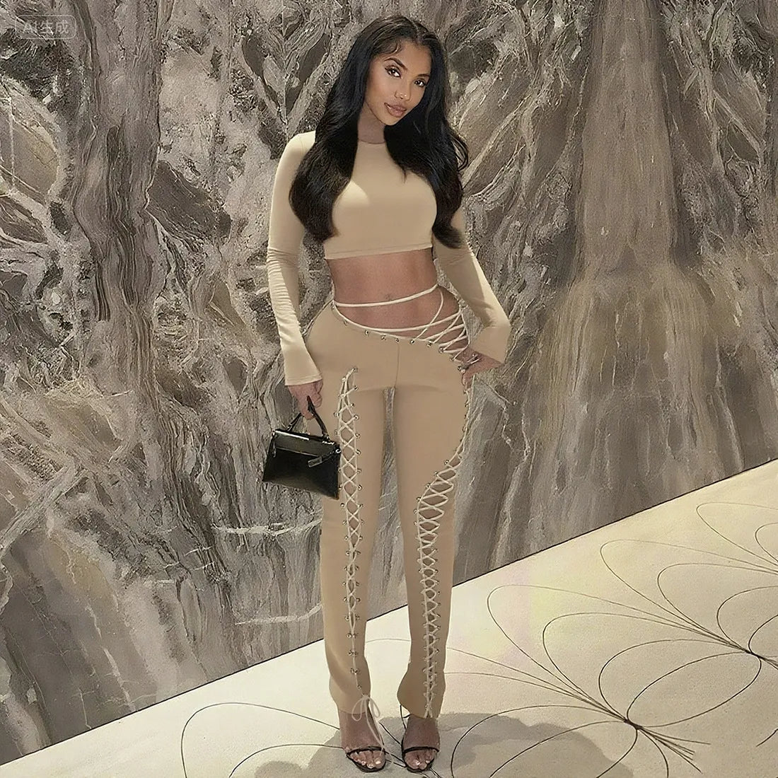 Two Piece Sequin Criss Cross Crop Tops & Pants