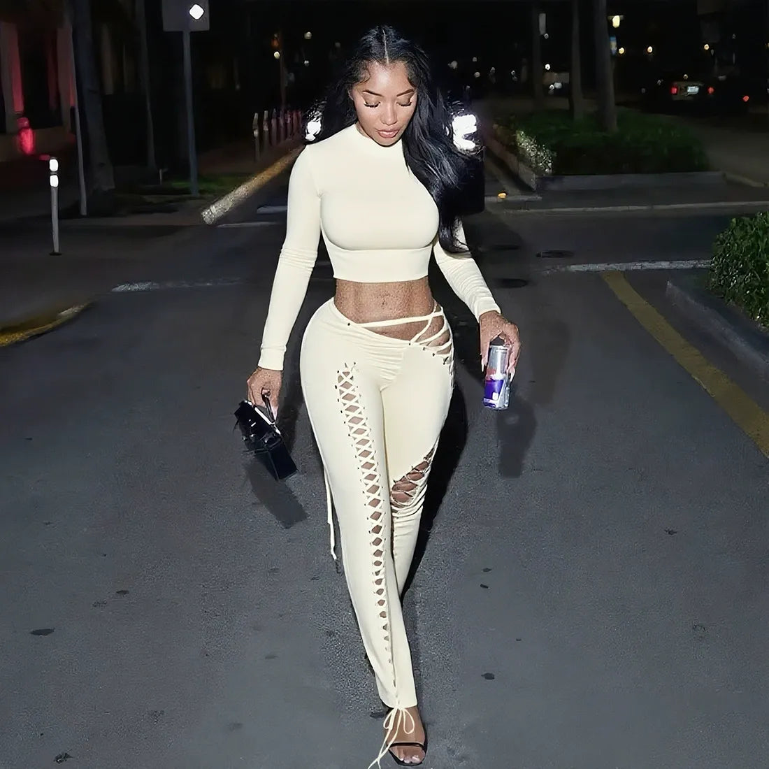 Two Piece Sequin Criss Cross Crop Tops & Pants