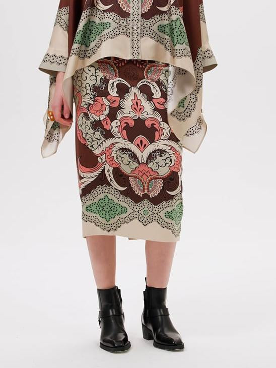 Vintage Art Floral Print Skirt